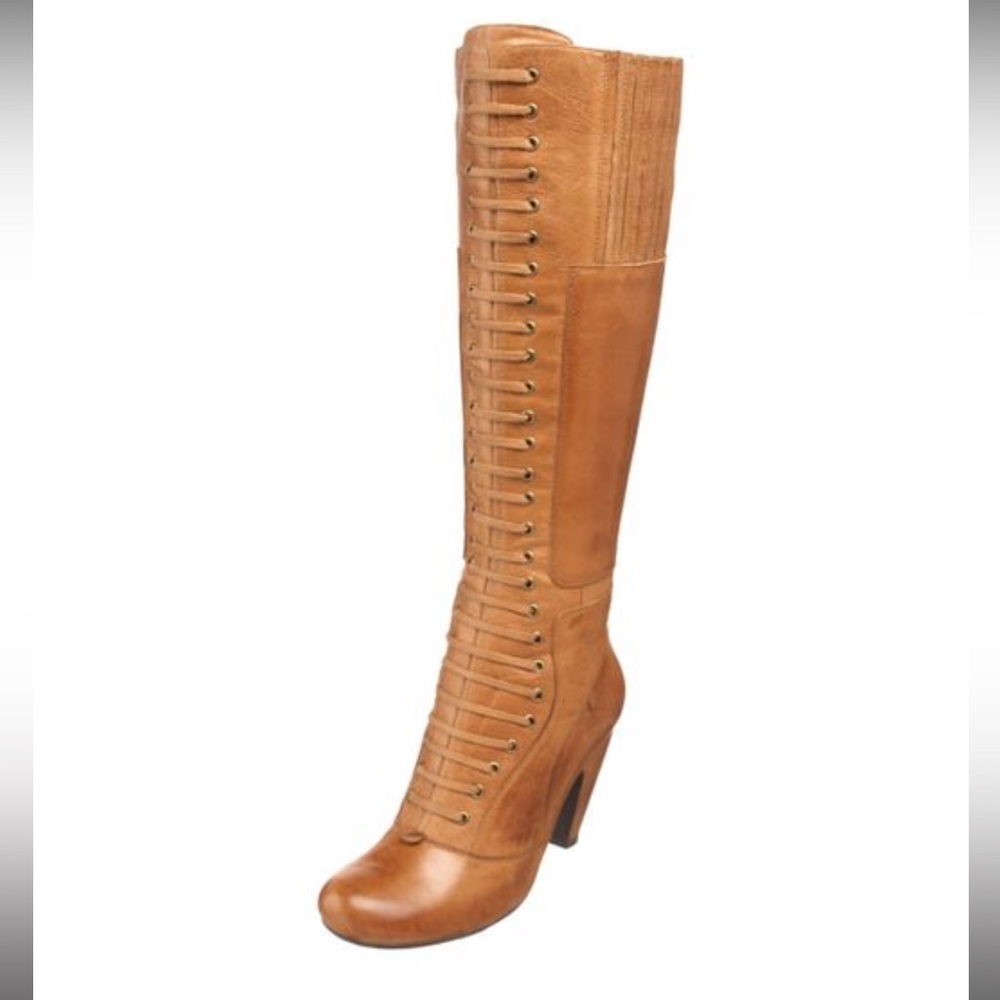 Miz Mooz Brown Solis Lace Tall Heel Boots Size 9